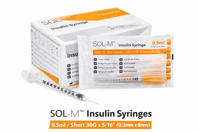 Insulin syringe 0.5ml 30G 8mm Sol-M Fixed Needle (Box100)