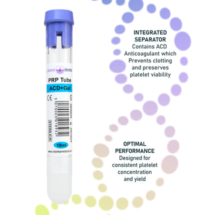 10ml sterile PRP tube pre-filled with ACD-Gel for high-yield plasma therapy, Close-up of gel separator inside PRP tube, CE marked