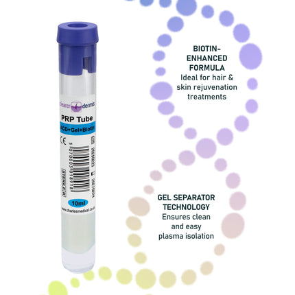 10ml biotin PRP tubes pre-filled with ACD-Gel for high-yield platelet-rich plasma extraction
Biotin-enriched PRP tube with CE marking for platelet concentration and stem cell harvest
10ml PRP tube in clinical setting with centrifuge for blood sample separation