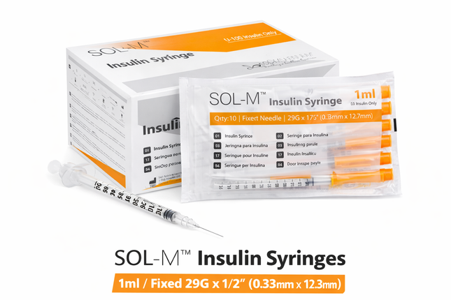 Insulin syringe 1ml 29G X 12.7MM Sol-M Fixed Needle (Box 100)