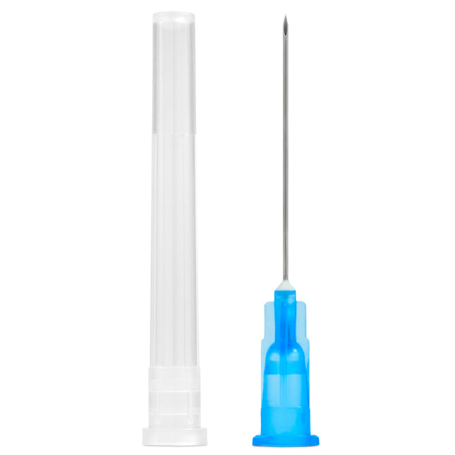23G x 32mm hypodermic needles with a blue hub and clear protective cap, CE-marked, sterile, ideal for medical and aesthetic use