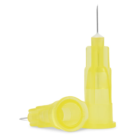 30G x 6mm CE-marked disposable needles, EO sterilised, yellow hub, box of 100, professional medical and cosmetic use.
