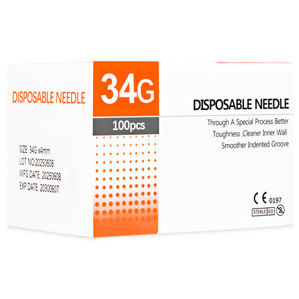 34G x 4mm mesotherapy needles UK, CE-marked sterile box of 100, designed for precision and comfort, ideal for aesthetic professionals.