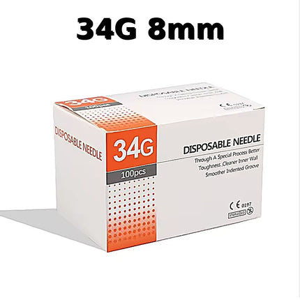 34G x 8mm Sterile Mesotherapy Needles - Single Use - Box of 100