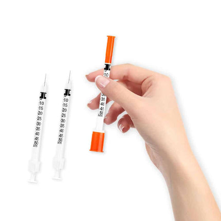 1ml syringe with 31G 8mm needle on white background, CE marked