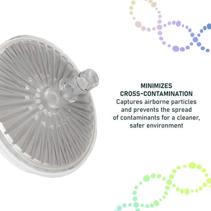 3A air filter connected to audiology equipment, providing protective bacterial filtration