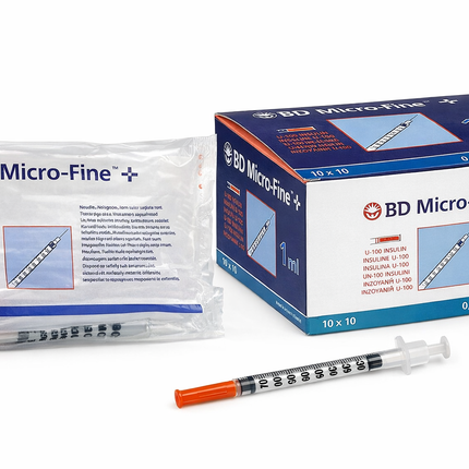 Insulin Needles 1ml 29g BD Sterile Syringes and Needles 100 Pack