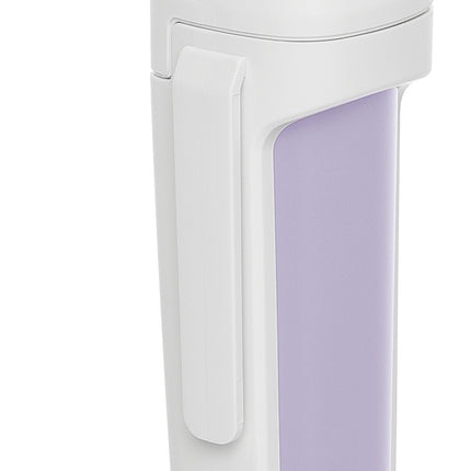 White and purple / lilac medical device with a gold tip on a white background