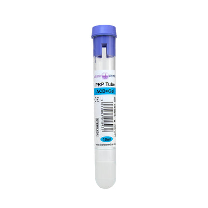 Plasma layer after centrifugation using ACD-Gel PRP tube, Close-up of gel separator inside PRP tube, CE marked