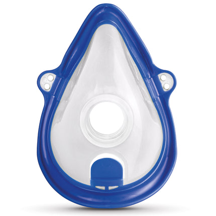 Adult Blue and clear oxygen mask on a white background