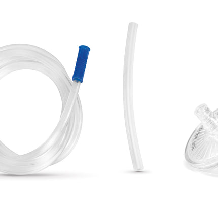 Set of medical breathing apparatus components on a white background