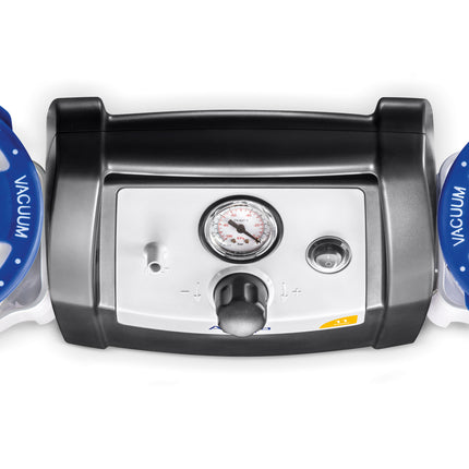Inflator with blue wheels on a white background