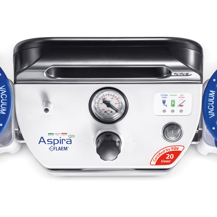 Aspira Cube vacuum packaging machine with two blue sealing heads on a white background