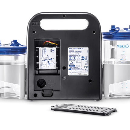 Portable water filter system with two water bottles and a black carrying case on a white background