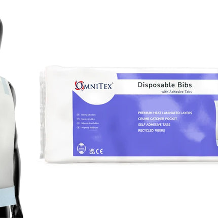 Omnitex Disposable Bibs with Adhesive Tabs - Pack of 100