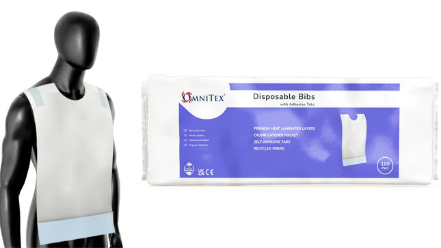 Omnitex Disposable Bibs with Adhesive Tabs - Pack of 100