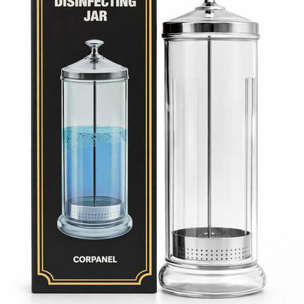 Disinfecting Jar 1500ml Stainless Steel Lid and Glass Body with packaging box