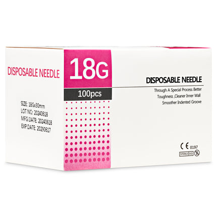 18G x 30mm Disposable Needles – Sterile, CE Marked Box of 100