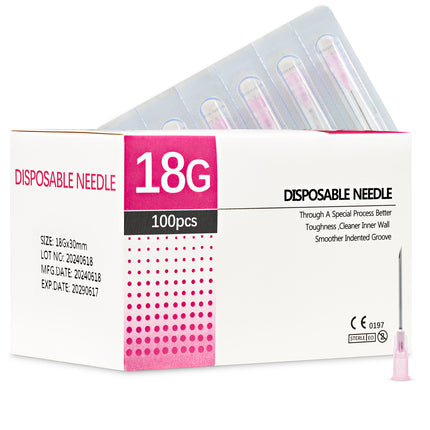 18G x 30mm Disposable Needles – Sterile, CE Marked Box of 100