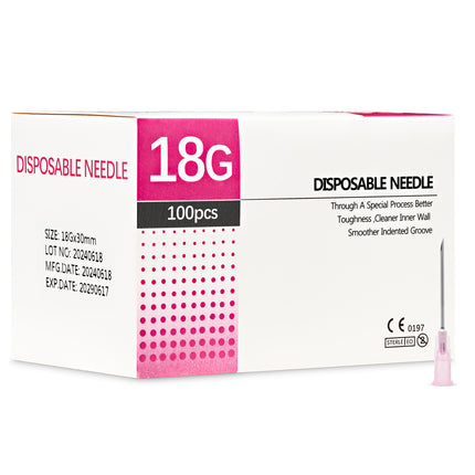 18G x 30mm Disposable Needles – Sterile, CE Marked Box of 100