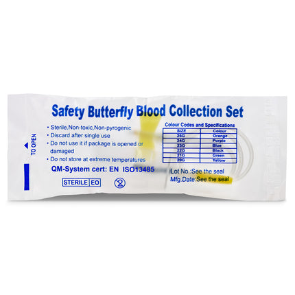 20G butterfly needles with Vacutainer in packaging for blood collection.