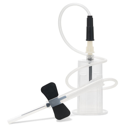 Single 22G butterfly blood collection set coiled tubing on white