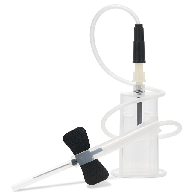 Single 22G butterfly blood collection set coiled tubing on white