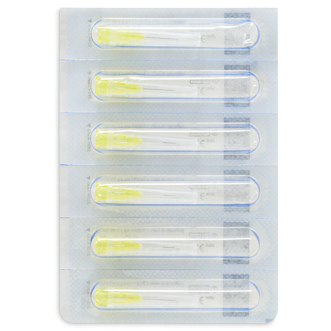 Box of 100 CE-marked sterile 30G x 13mm hypodermic needles UK, individually blister-packed for precision medical use.