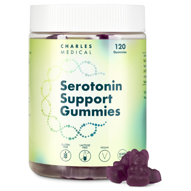 Vegan serotonin support gummies 120 count for mood balance and relaxation, sugar free and vegan friendly formula with 5-HTP and L-Tryptophan.