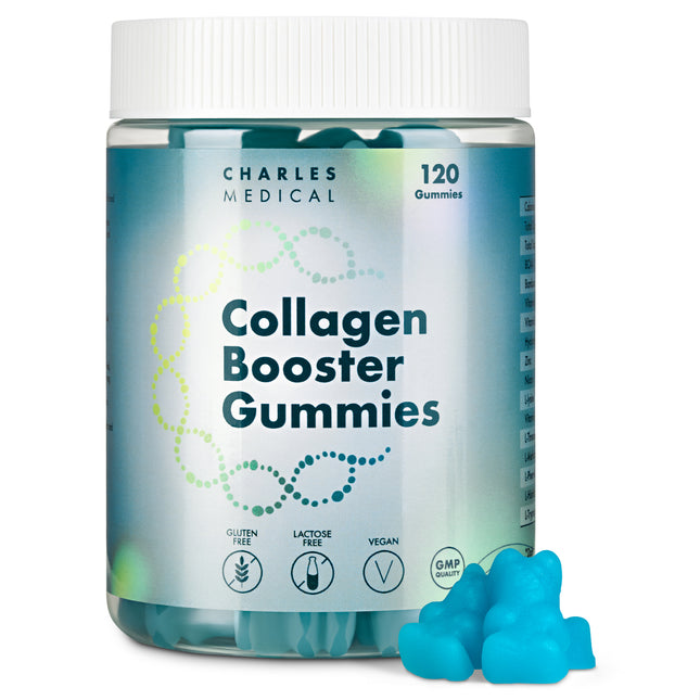 Vegan collagen booster gummies 120 sugar free for skin support, radiant skin, strong hair, healthy nails, two month supply.