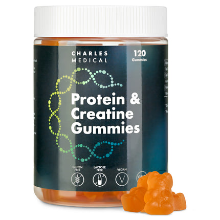 Vegan protein creatine gummies in jar, 120 sugar free gummies for muscle support