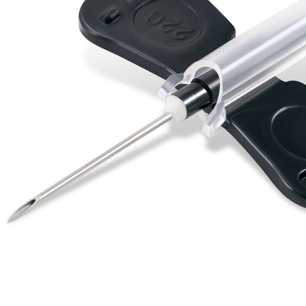 Close-up of 22G butterfly needle blood collection set with winged grip and flexible tubing for gentle venepuncture.