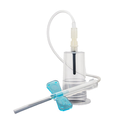 23G butterfly needle used in venipuncture, clinical blood collection demonstration, safe and precise design
