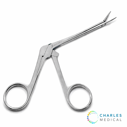 Stainless steel surgical scissors with 'Bergon' branding on a white background, featuring the Charles Medical logo.