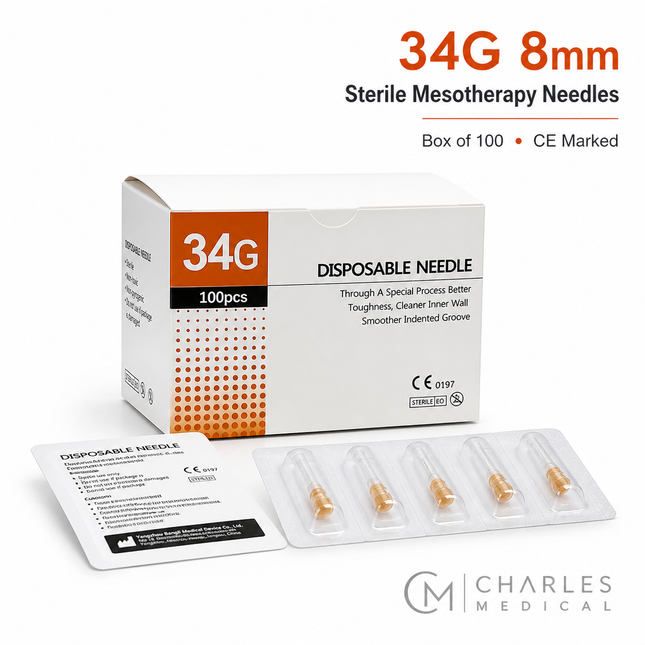 34G x 8mm Sterile Mesotherapy Needles - Single Use - Box of 100