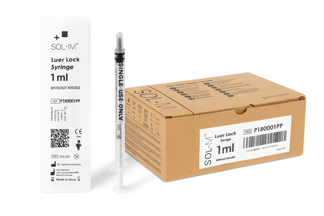 1 mL Luer Lock syringe Sol-M Low Dead Space Sterile box with single-use syringe and packaging