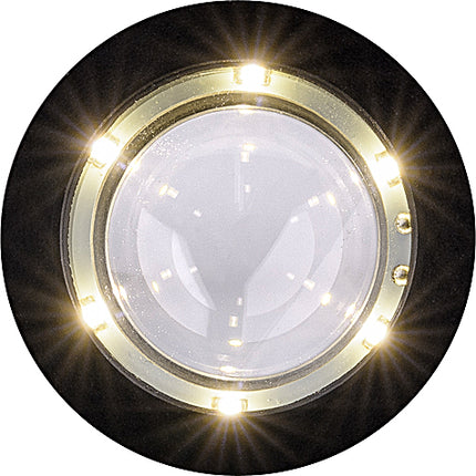 Round light fixture with gold rim on a white background