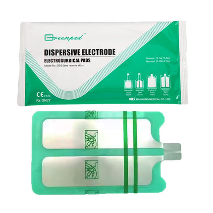 Disposable ESU grounding pad with adhesive backing for monopolar electrosurgery

CE certified patient return electrode pad shown on sterile packaging

Bulk packs of 5, 10, 15, 30, and 50 ESU return pads for clinical use

Electrosurgical grounding pad for safe patient contact during procedures

Sterile single-use ESU pad with gel adhesive for surgical or aesthetic treatment