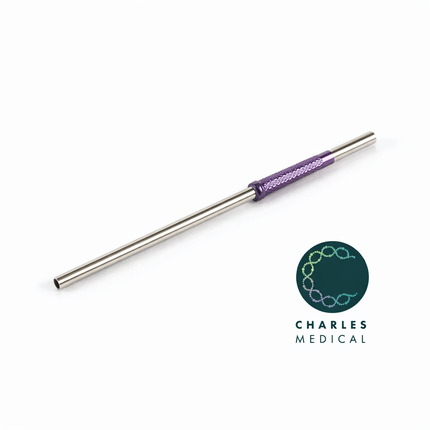 Metallic fine end purple accents on a white background, featuring the Charles Medical logo.