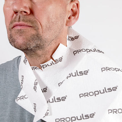 Man wearing a white bandage with 'Propulse' branding on a white background