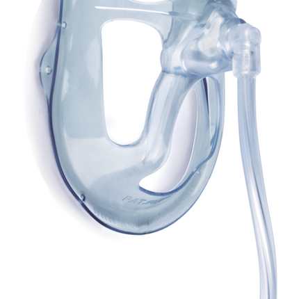 Oxy2Mask adult oxygen mask with tubing for high flow and aerosol therapy in acute care settings.