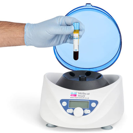 laboratory technician using CF0506 centrifuge in clinical environment, vibration-free operation, 
