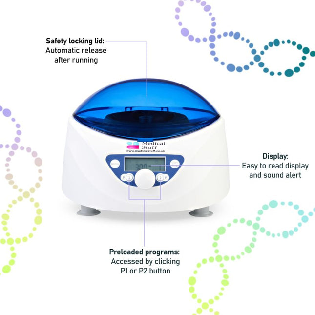 CF0506 high-performance laboratory centrifuge, front view, compact medical centrifuge for clinical use, user-friendly LCD interface on CF0506 centrifuge with preloaded programs and speed control
High-performance CF0506 centrifuge for clinical and lab use. Silent, vibration-free operation with adjustable speed (300–5,000 RPM) and max RCF 2350×g. For PRP, blood, and sample separation.

