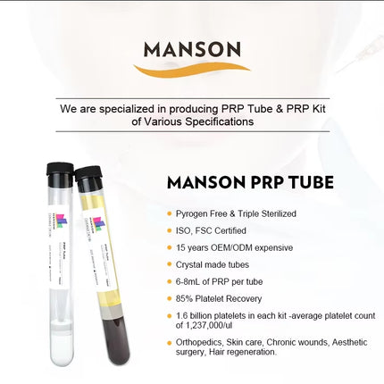 Manson Classic PRP Tubes 10ml (4pcs) – ACD Gel Separator Tubes for Platelet-Rich Plasma Therapy