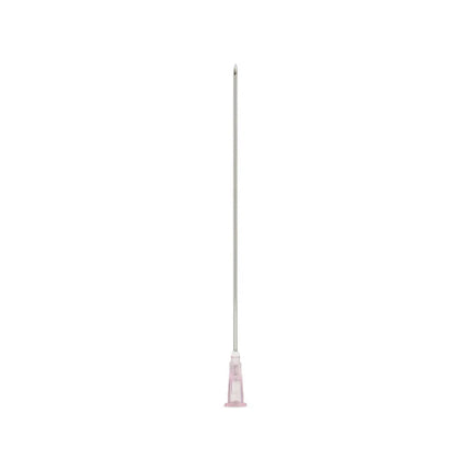 100mm hypodermic needle shown with syringe for medical procedures
