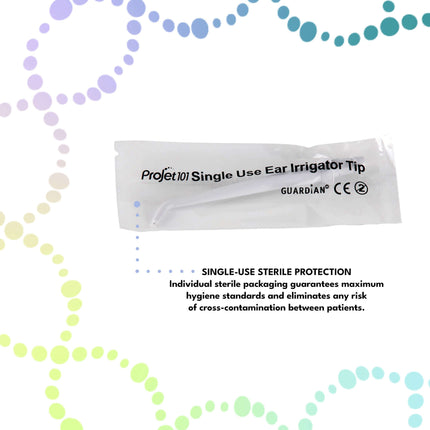Projet Guardian 101 Ear Irrigation Kit Complete Bundle single-use ear irrigator tip with hygiene protection description.