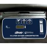 Control panel of the DeVilbiss oxygen concentrator 10 litre high flow unit displaying settings and indicators.