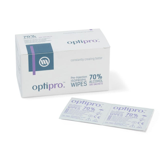 Box of pre-injection alcohol wipes with 70% isopropyl alcohol