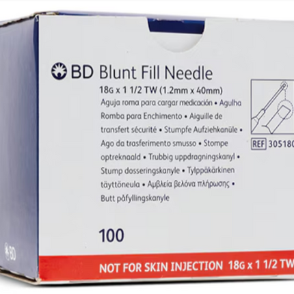 BD 18G x 1½" Blunt Fill Needles (Box of 100) – Sterile Single-Use