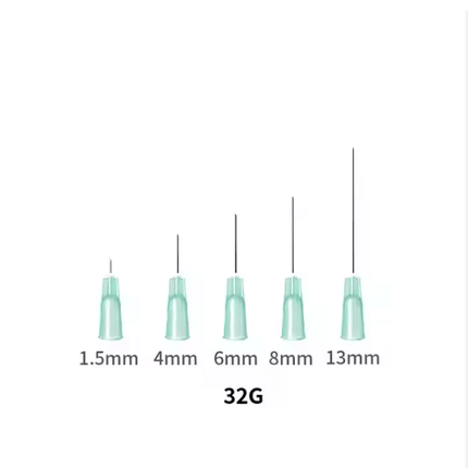 Five 32G sterile needles ranging from 1.5mm to 13mm for medical and aesthetic use.